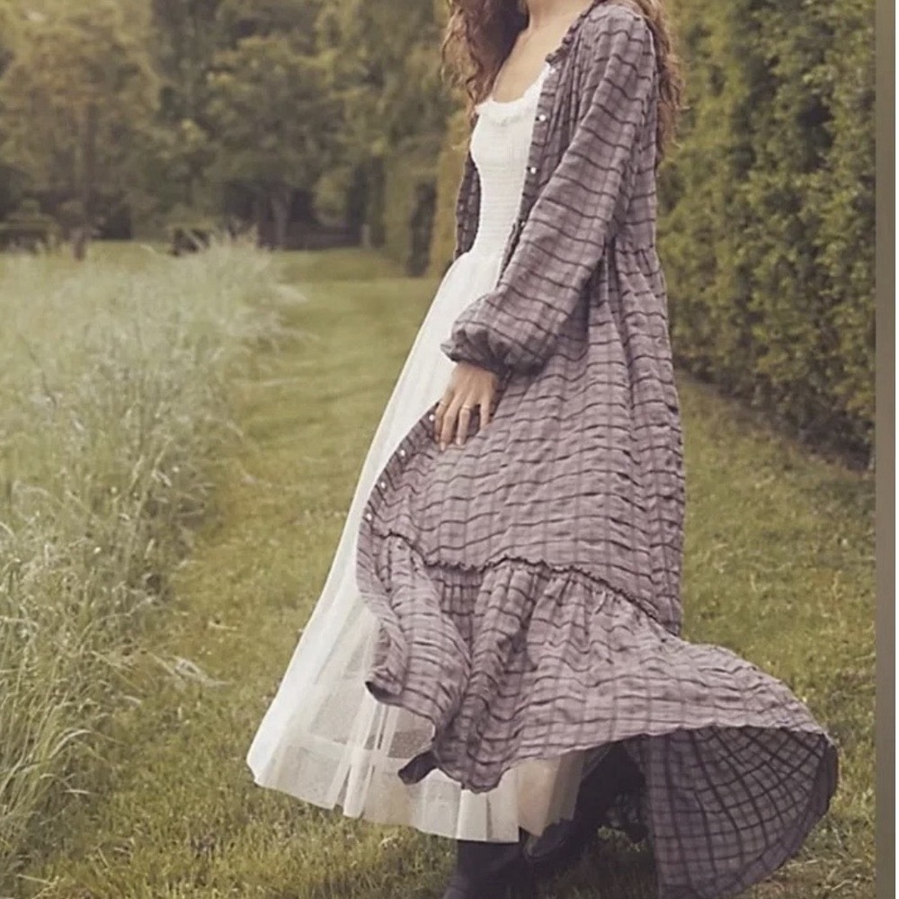 Free People Edie Maxi Dress Oversized Duster  Lagenlook Cottagecore Boho Size XS